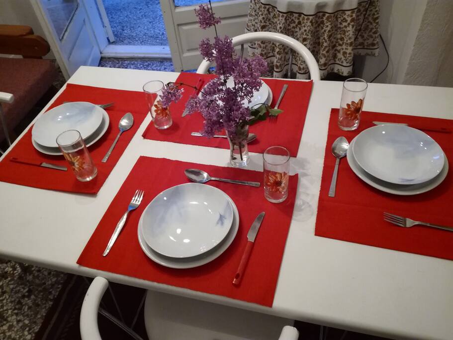 Sitting room can easily seat 4 persons for meals in side and outside