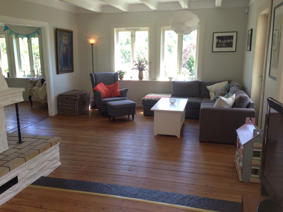 There are three joined living areas. One with a nice sitting area.