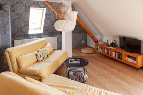 Modern apartment above the rooftops of the city