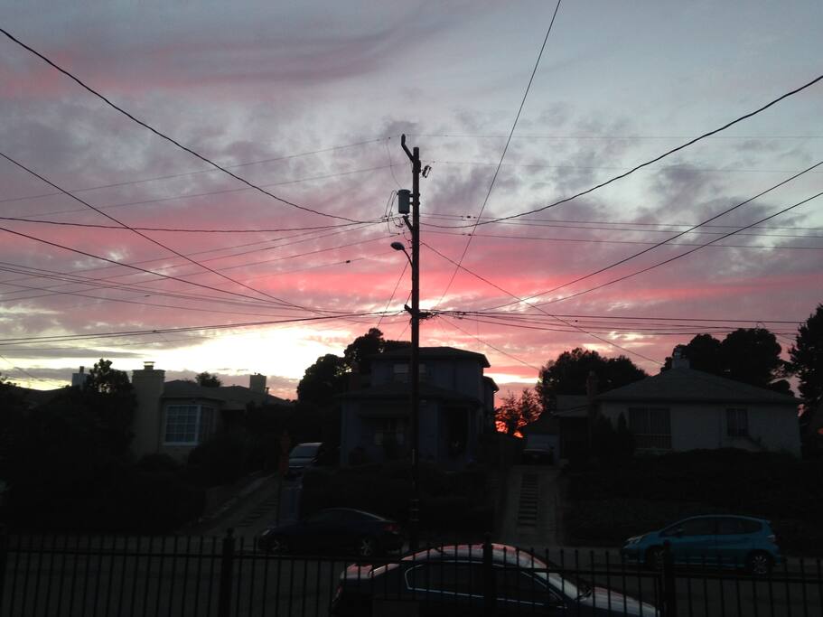 This is a summer sunset in front of the house