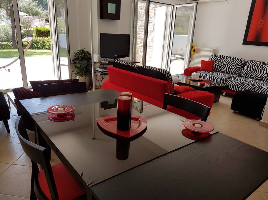 The Dinning table expands to accommodate 6-8 people
