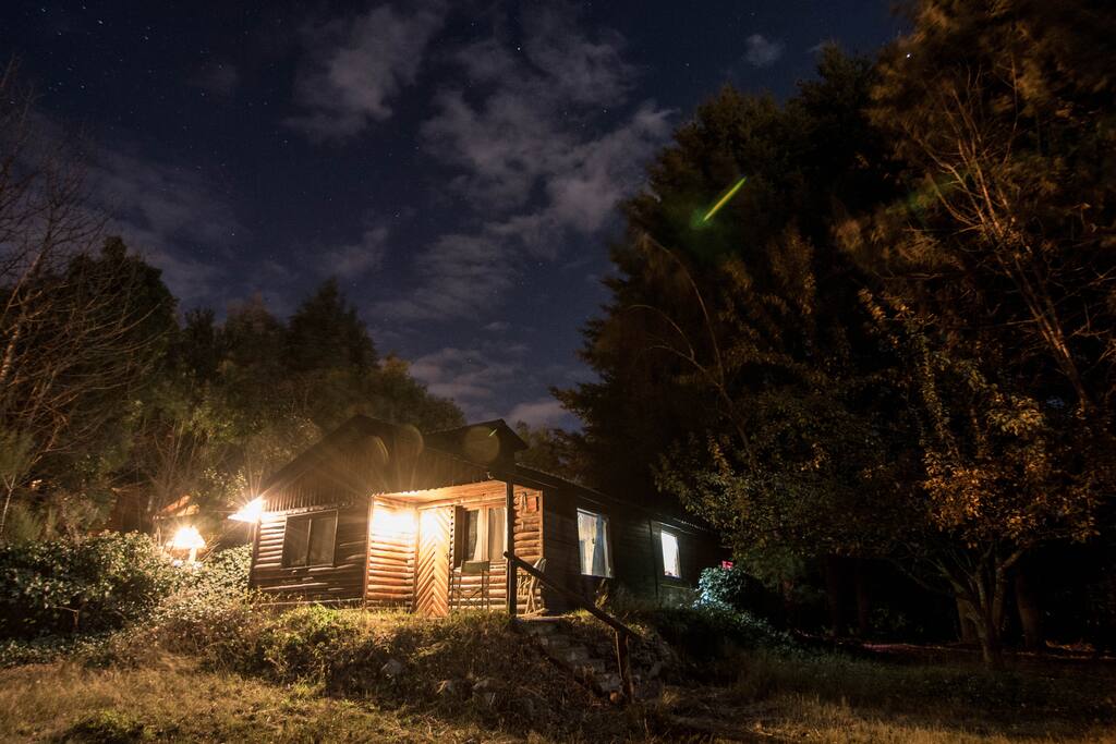 The house at night.