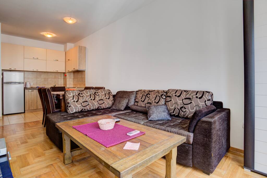 Beside comfortable seating set, there is a flat screen TV with cable channels, as well as Wi Fi signal.
