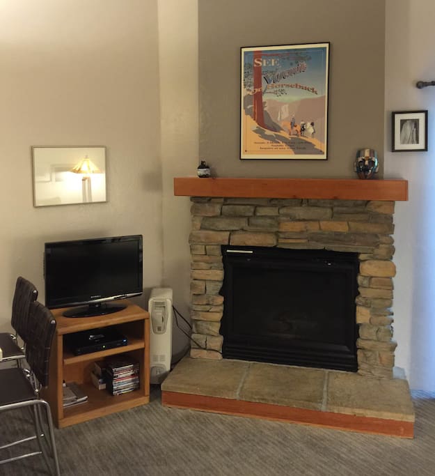 Your gas fireplace, satellite TV and DVD player.