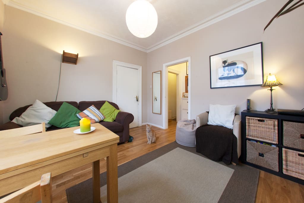 Cosy living room with dinning table, sofa and chairs