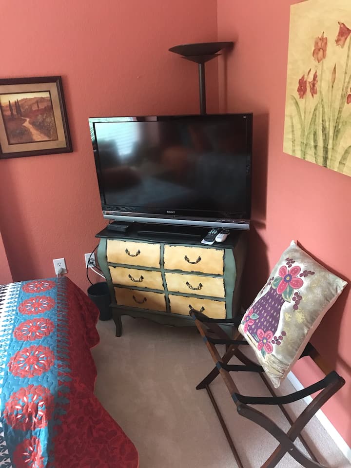 Runinga kubwa ya kutazama iliyo katika chumba cha pili cha kulala. TV ya MOJA KWA MOJA imewekwa.