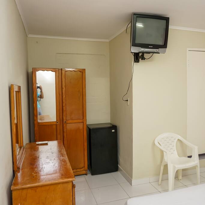 Storage for clothing and drinks/breakfast.