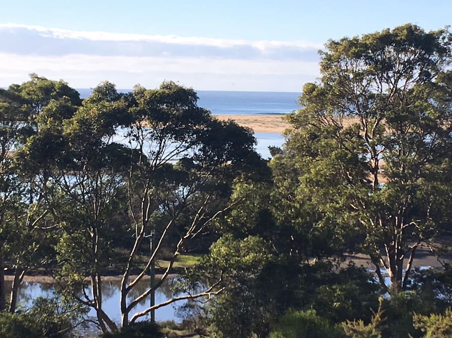 View from our main deck, Bega River Estaury, Tathra Beach.