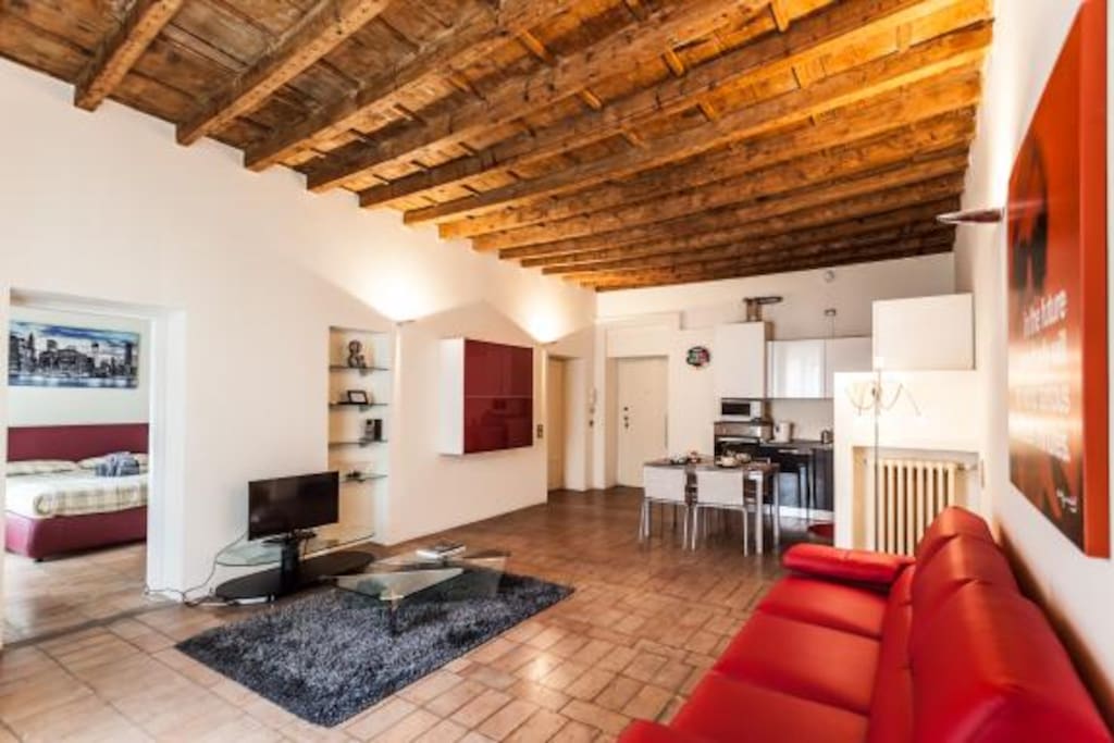 Beamed ceiling living room