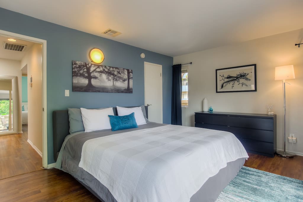 A relaxing stay awaits with a King size bed, black out blinds and 55" HDTV in the Master bedroom