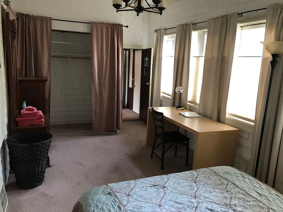 Beautiful windows, with fixed privacy shades.