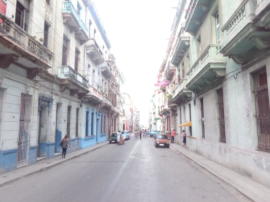 This is the street the home is on. Their building is the one with the blue facade to the left.
