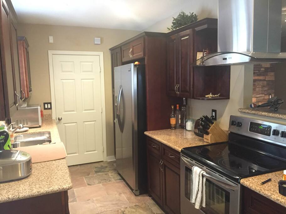 Fully stocked kitchen.