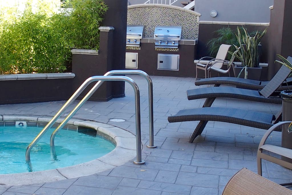 Hot Tub and BBQ area right outside door.
