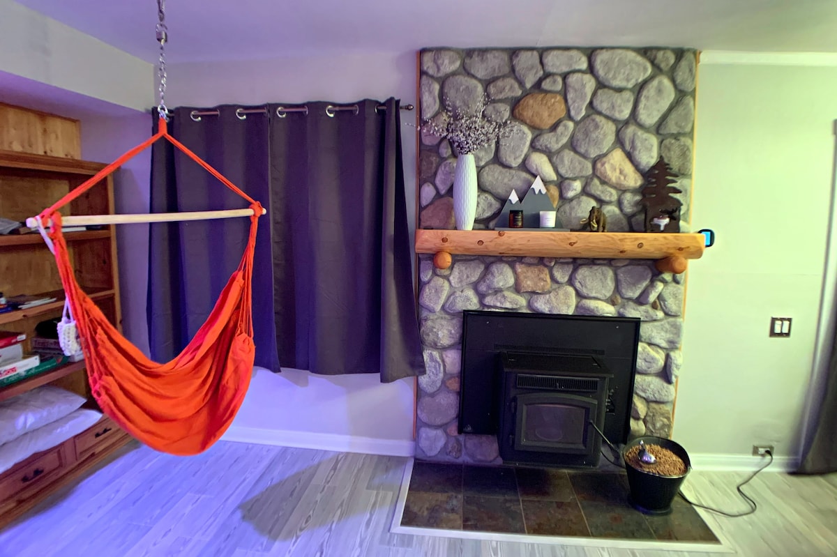  Hammock swing chair with a drink holder for a refreshing beverage. 