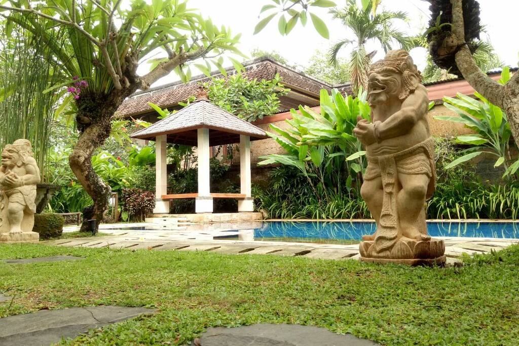 pool and garden area