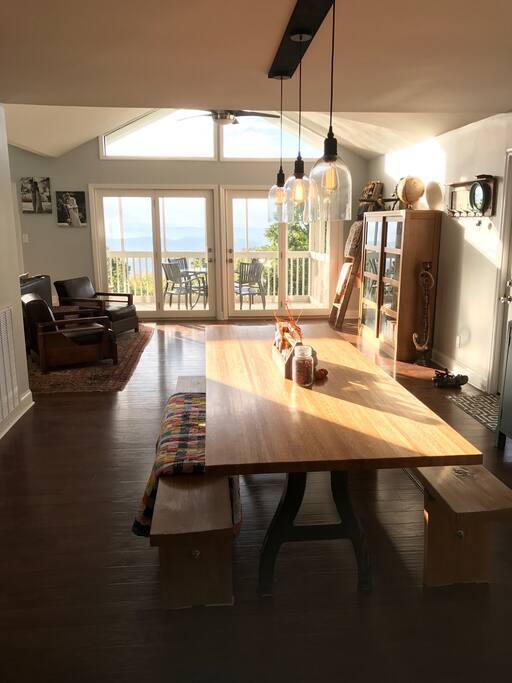 View from the dinning room, with hand-crafted table for 8 guests.
