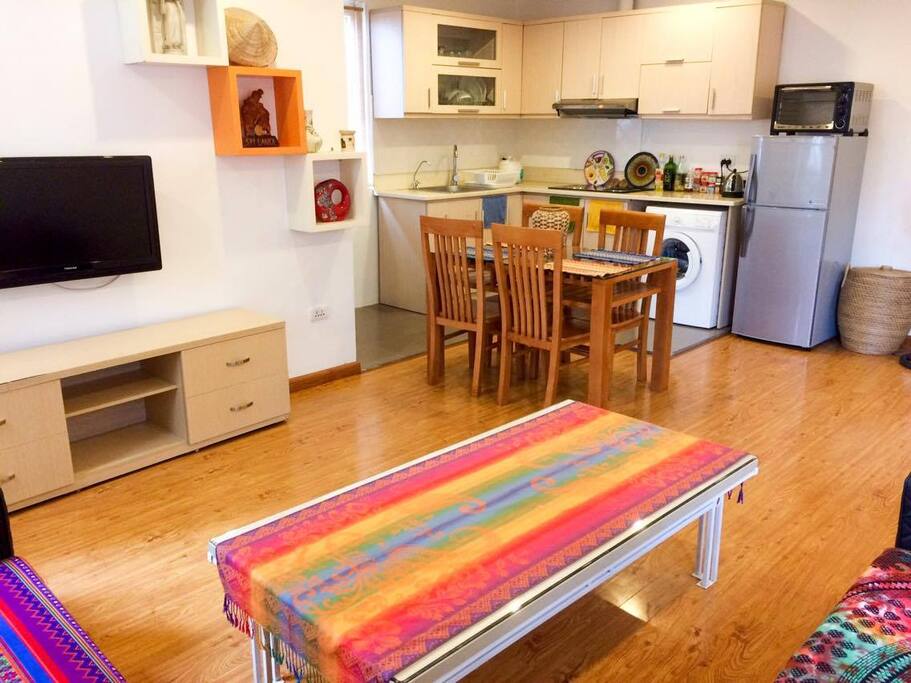 Living room, dining room, and kitchen