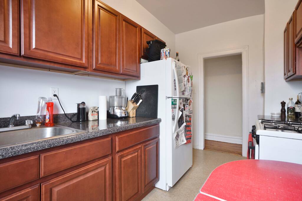 recently (10/14) renovated kitchen. new refrigerator, cabinetry. stocked with coffee and a French press for you to use!