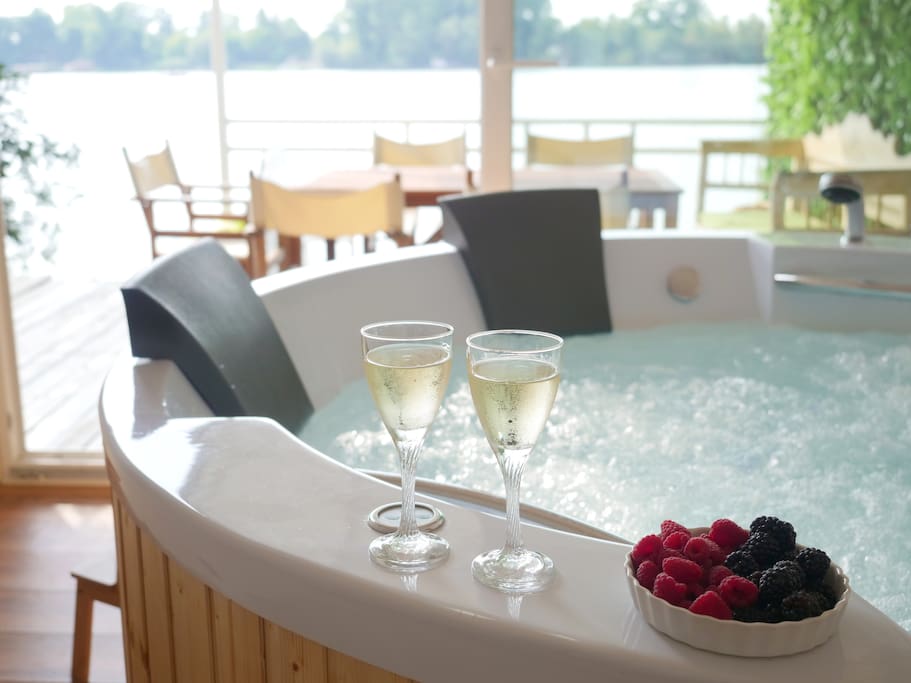 Hot tub with river view