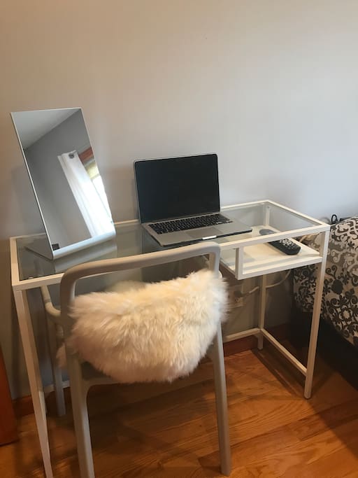 Desk doubles as work station/vanity