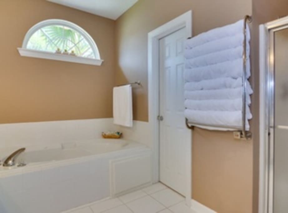 jetted tub and heated towel rack