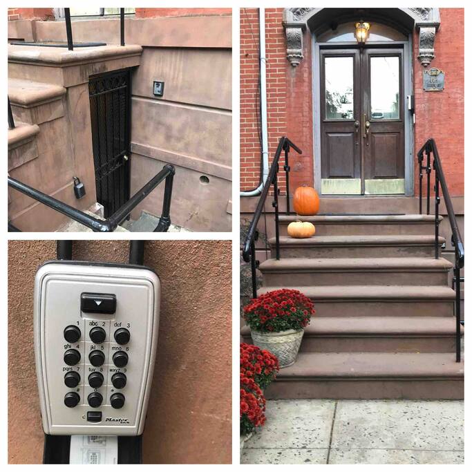 Entrance to Garden apartment & lock box for easy and private check in.