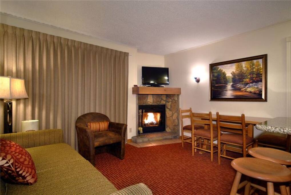 Fireplace and balcony