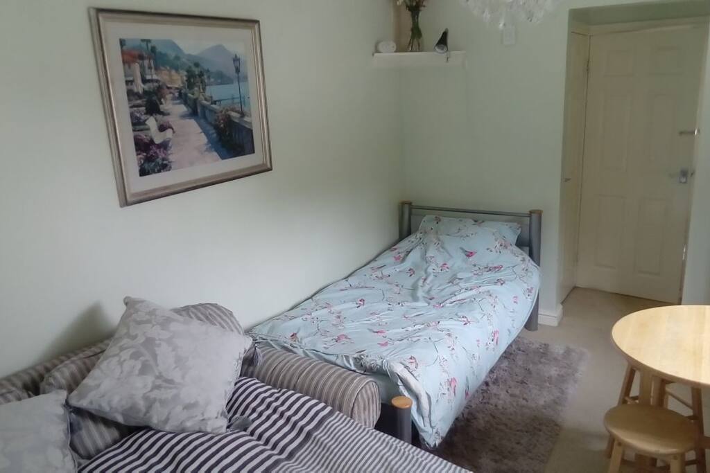 Single bed and door to shower room