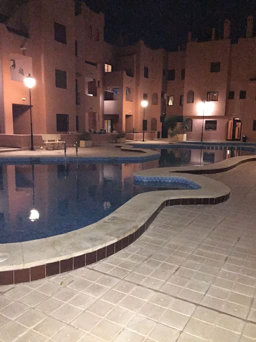 Apartment complex @ night. Small, enclosed & secure complex