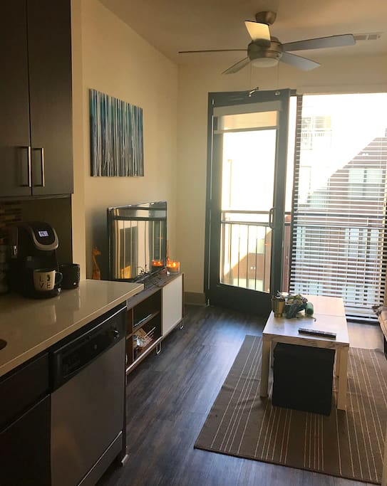 View from kitchen to living room area