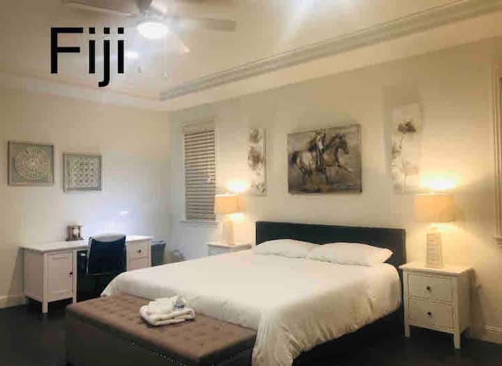 幽默的主套房。卫生间布置得很棒。最大的步行衣柜……加油加大双人床等。