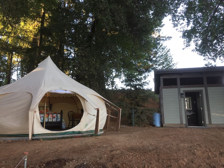 Yurt with outdoor bathroom