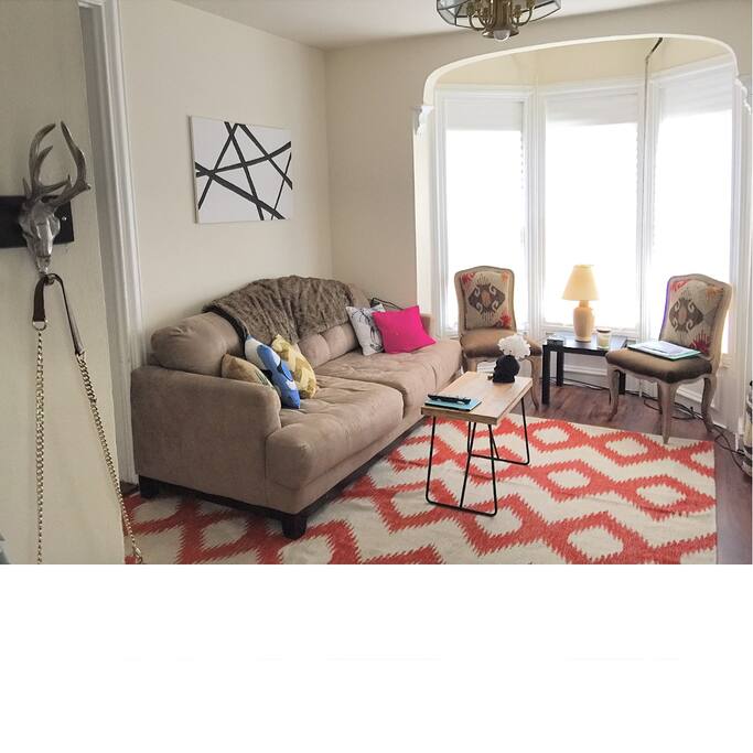 Living room with bay window
