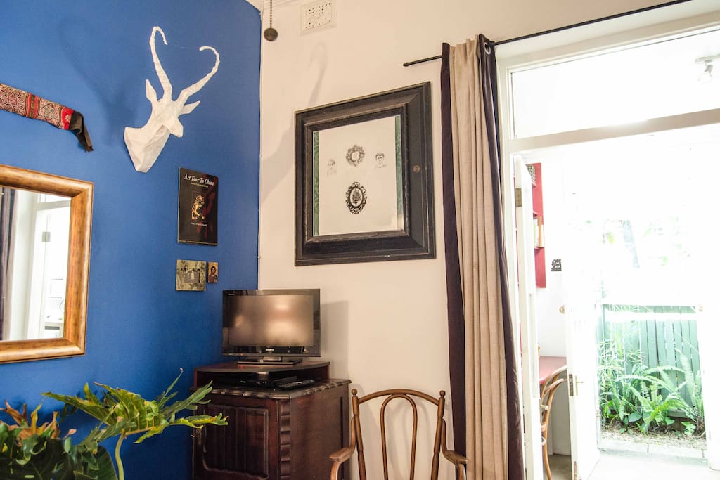 South African art and objects in bedroom