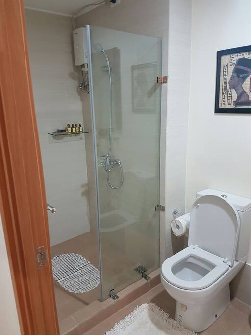 Shower area with water heater installed