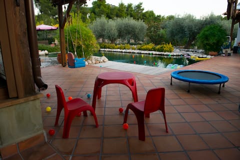 (A) EcoLand: Wood and Stone Eco House with Pool!