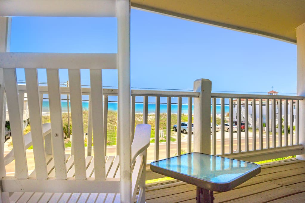 View from upstairs balcony with rocking chairs