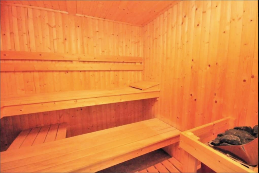 The Inside of our Sauna - yours to use when you feel like