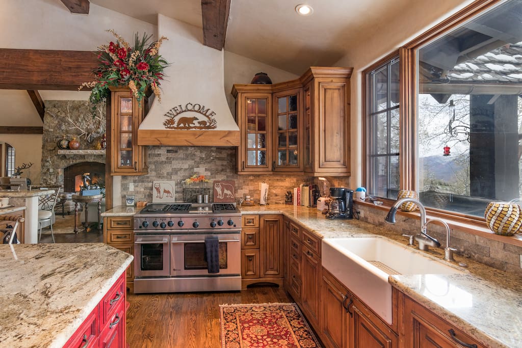 This large farmhouse-style kitchen offers tons of prep space and full-size appliances.