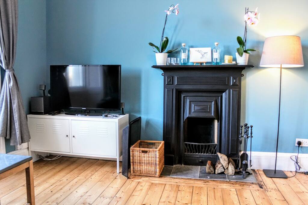 Living Area with Fireplace and TV