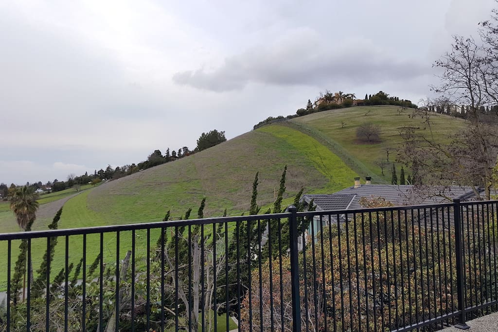 Back yard overlooking green hills