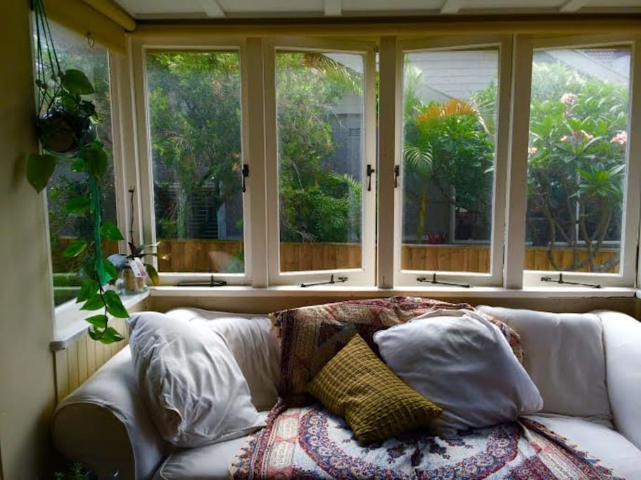 Comfy lounge in big bay window.