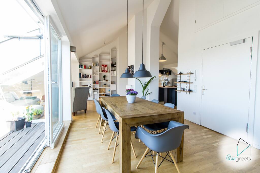The spacious dining area is perfect for get togethers.