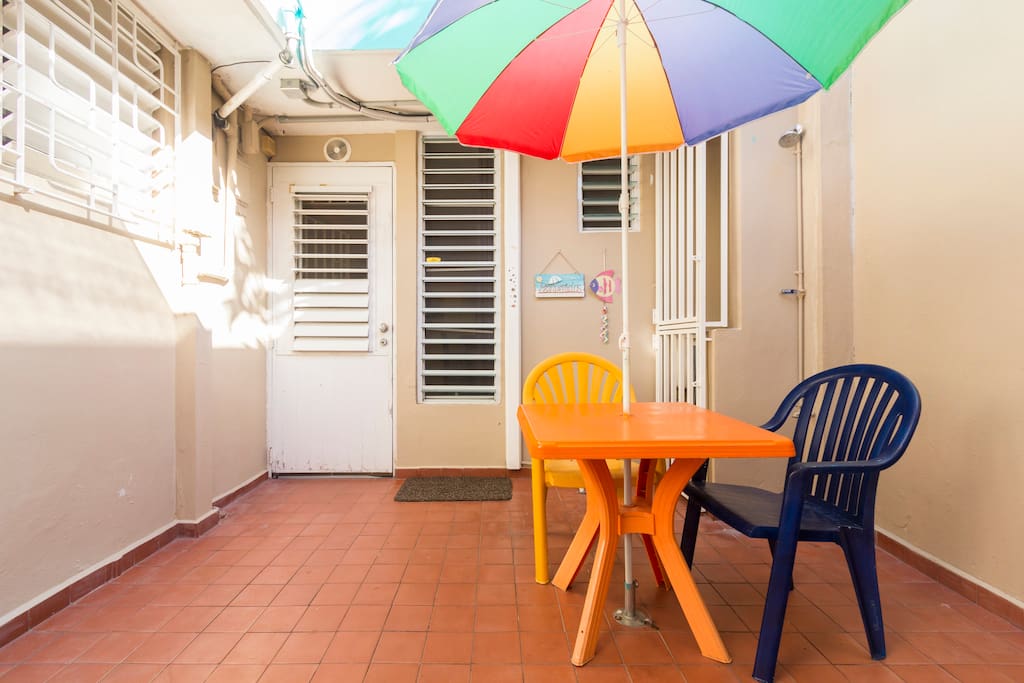 Studio's outside table and terrace.