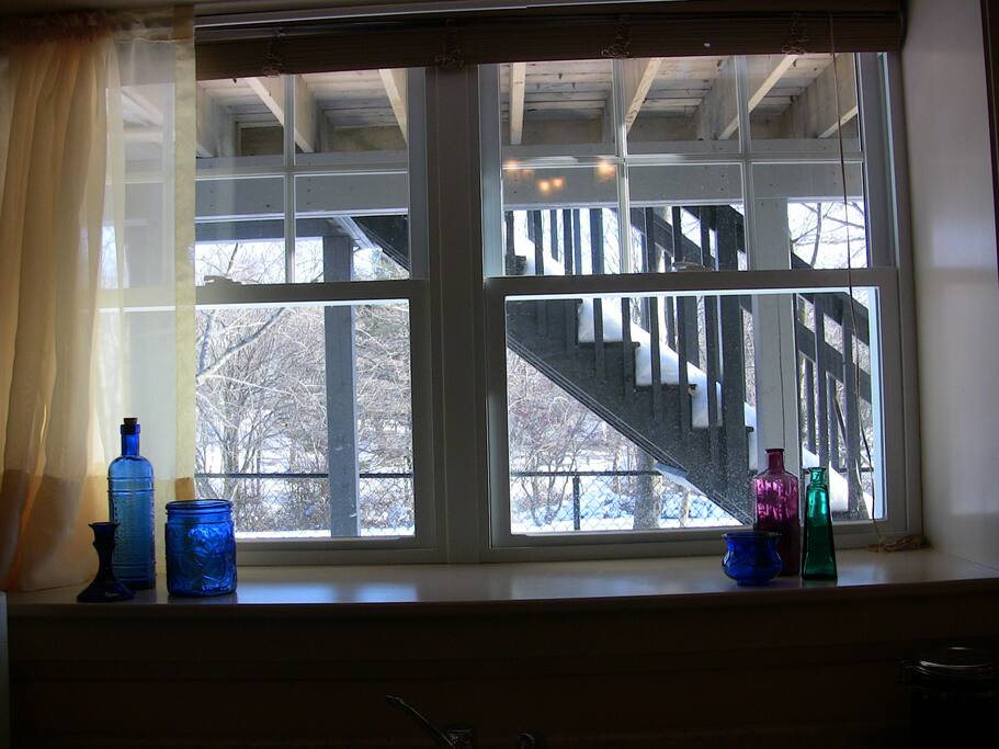 Kitchen window view of park