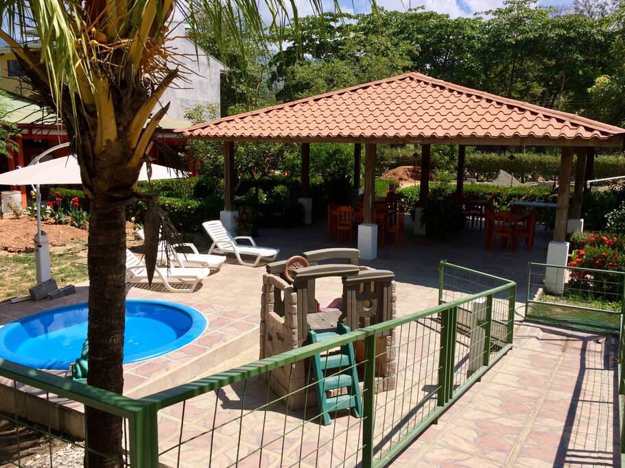 Walking down the pool area
