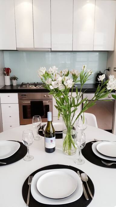 Bright and modern kitchen and open plan living area is perfect for meals in.