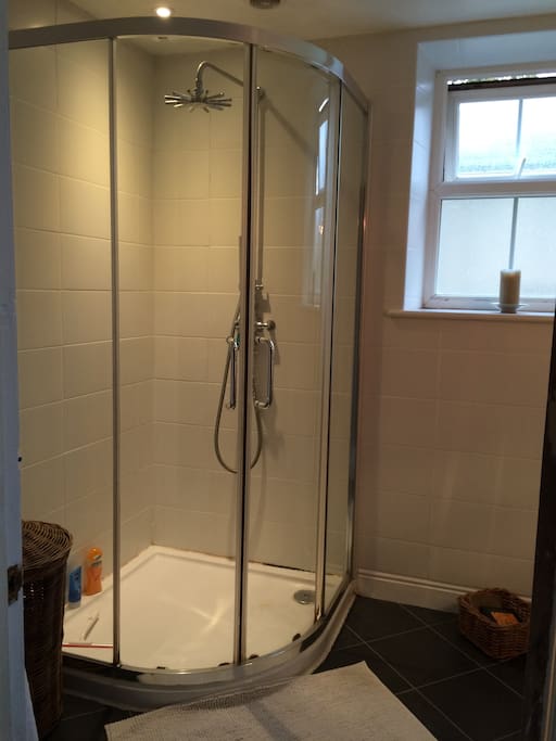Modern ensuite bathroom with rain shower.