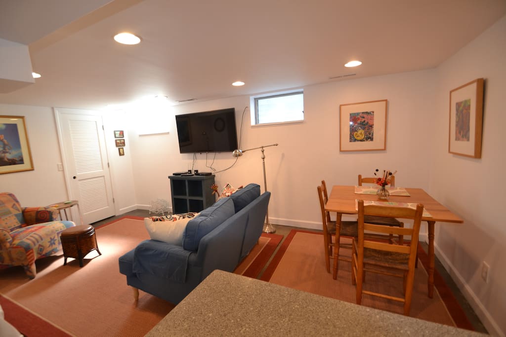 Small dining area with seating for 3. Living room area is also seating for three